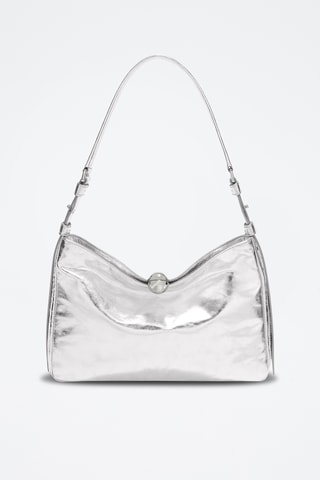 Sac porté épaule en cuir Sfera Soft - Taille M - Argenté