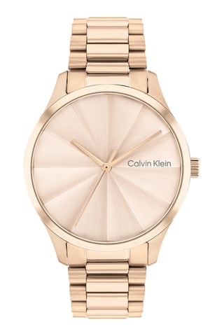 Reloj de cuarzo de acero y chapado en ion de oro rosa - Rosa dorado