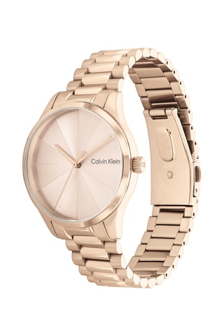 Reloj de cuarzo de acero y chapado en ion de oro rosa - Rosa dorado