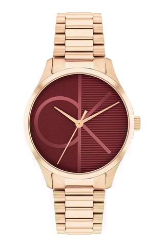 Reloj de cuarzo de acero - Rosa dorado y burdeos