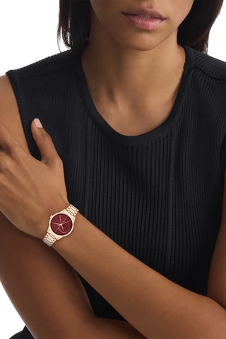 Reloj de cuarzo de acero - Rosa dorado y burdeos