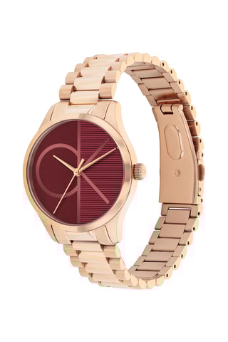 Reloj de cuarzo de acero - Rosa dorado y burdeos