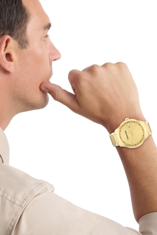 Montre à quartz en acier et plaqué ion or jaune - Doré