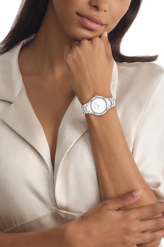 Reloj de cuarzo de acero - Plateado y blanco