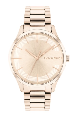 Reloj de cuarzo de acero y chapado en ion de oro rosa - Rosa dorado