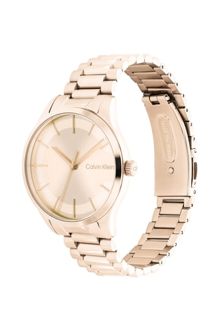 Reloj de cuarzo de acero y chapado en ion de oro rosa - Rosa dorado