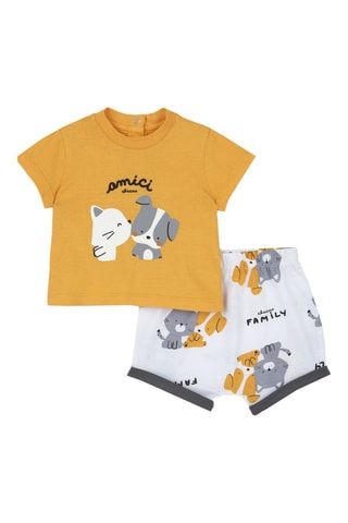 T-shirt en Short - Mosterdgeel en Wit