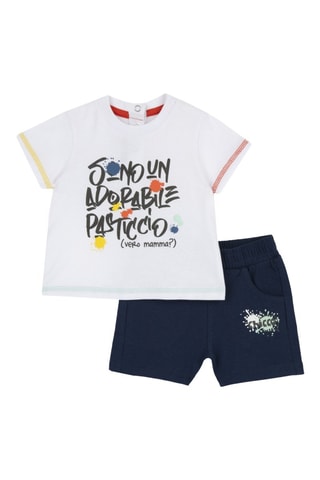 T-shirt en Short - Wit en Marineblauw