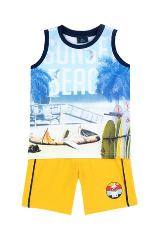 Hemd en Short Hemelsblauw en Mosterdgeel