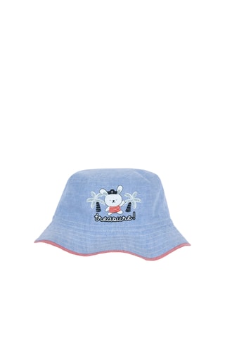 Dubbelzijdig bobhoedje - Wit en Lichtblauw