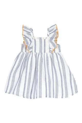 Linnen Jurk - Wit en Donkerblauw