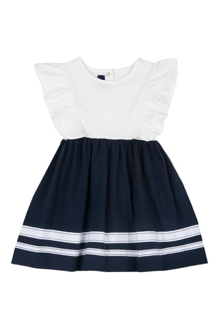 Jurk met Ruches - Wit en Marineblauw