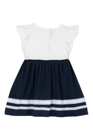 Jurk met Ruches - Wit en Marineblauw