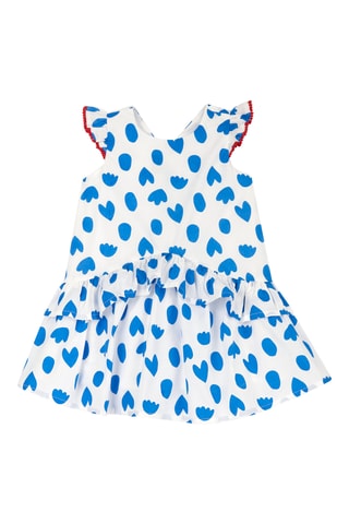 Jurk met Ruches - Wit en Indigoblauw