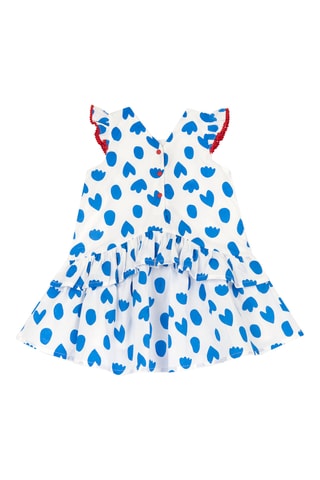 Jurk met Ruches - Wit en Indigoblauw