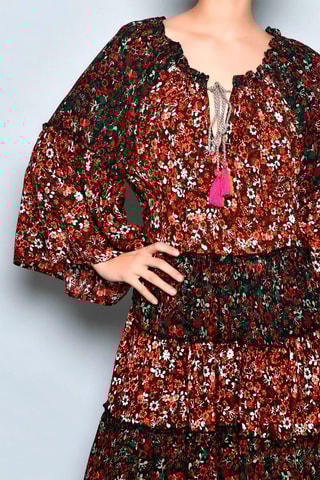 Vestido trapézio Castanho e verde - Preto, vermelho, verde e castanho