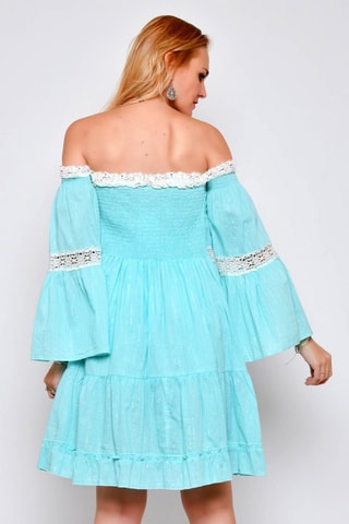 Vestido com folhos Turquesa - Azul