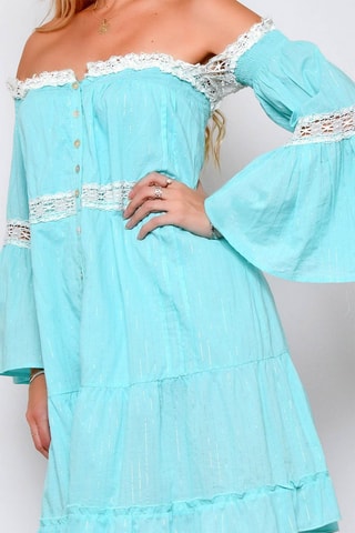 Vestido com folhos Turquesa - Azul