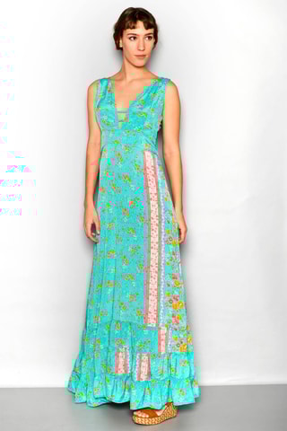 Vestido comprido Turquesa - Branco, azul, verde, laranja e rosa