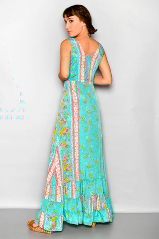 Vestido comprido Turquesa - Branco, azul, verde, laranja e rosa