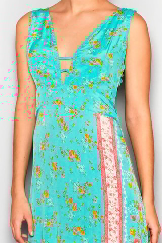 Vestido comprido Turquesa - Branco, azul, verde, laranja e rosa