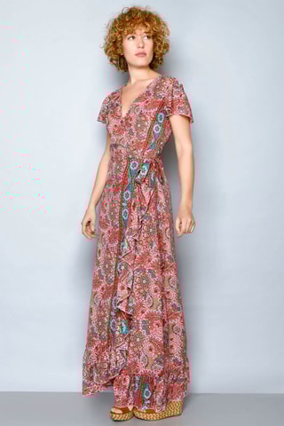 Vestido comprido Rosa e turquesa - Azul e rosa