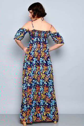 Vestido comprido Azul-marinho - Azul, amarelo e laranja