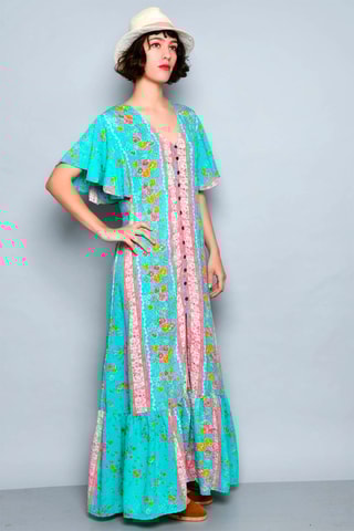 Vestido-camisa Turquesa e rosa - Branco, azul, amarelo e rosa