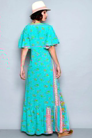 Vestido-camisa Turquesa e rosa - Branco, azul, amarelo e rosa