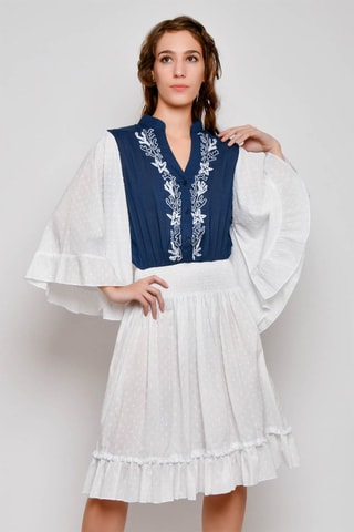 Vestido midi Branco e azul - Azul