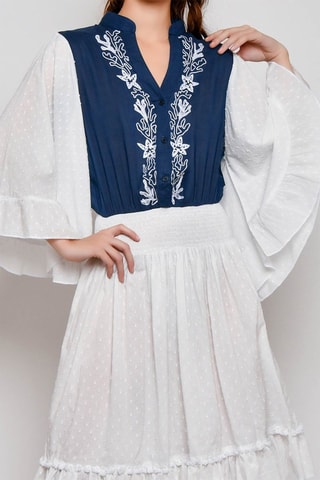 Vestido midi Branco e azul - Azul