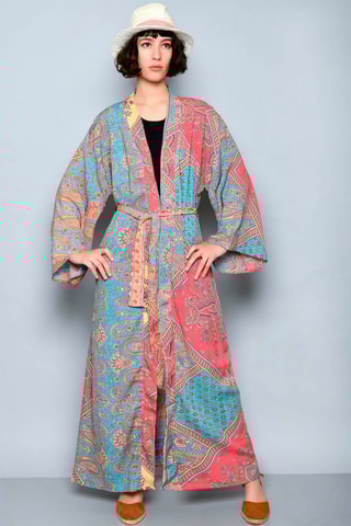 Quimono Coral e turquesa - Azul