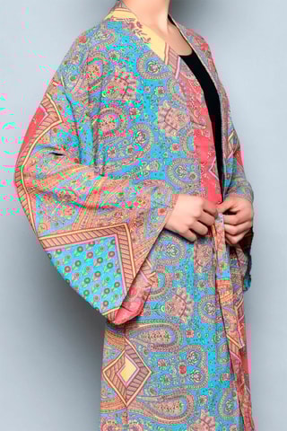 Quimono Coral e turquesa - Azul