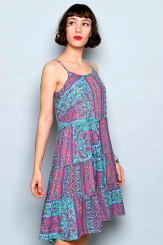 Vestido trapézio Turquesa e rosa - Azul, amarelo, violeta e rosa