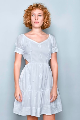 Vestido com folhos Branco - Branco