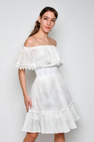 Vestido com folhos - Branco - 