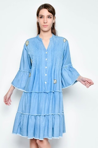 Vestido com folhos - Azul - 