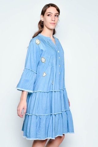 Vestido com folhos - Azul - 