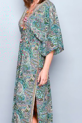 Cafetã comprido Turquesa e rosa - Azul, verde e rosa