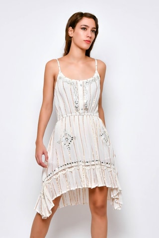 Vestido trapézio Branco - Castanho