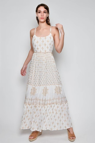 Vestido comprido - Bege - 