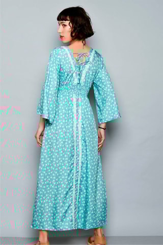 Vestido comprido Turquesa - Branco e azul