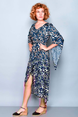 Vestido comprido Azul-marinho e branco - Branco e azul