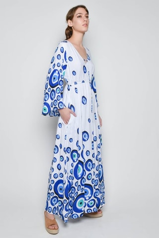 Vestido comprido - Branco - Branco e azul