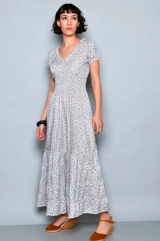 Vestido comprido Branco - Branco, vermelho e verde