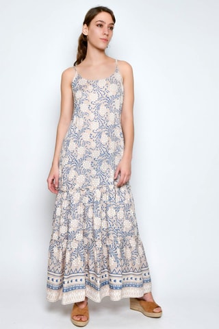 Vestido comprido - Bege - Bege e azul