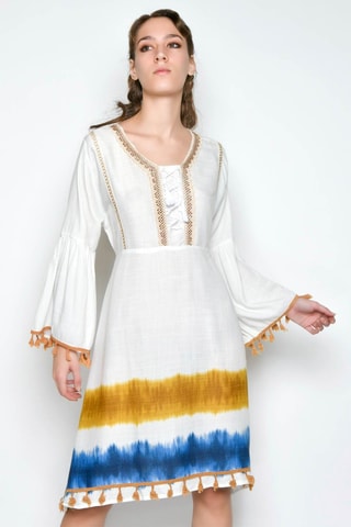 Vestido estilo patinadora - Branco - Branco, azul e amarelo