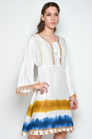 Vestido estilo patinadora - Branco - Branco, azul e amarelo