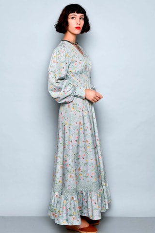 Vestido comprido Verde-água e rosa - Verde e rosa