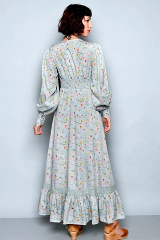 Vestido comprido Verde-água e rosa - Verde e rosa